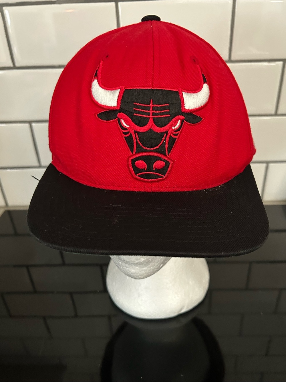 Mitchell & Ness Red and Black Kids Snapback with Bull Logo
